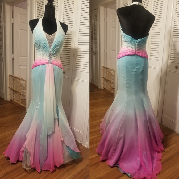alyce designs Dresses & Skirts - Alyce Designs Prom Dress Blue Pink Silk (Size 6)